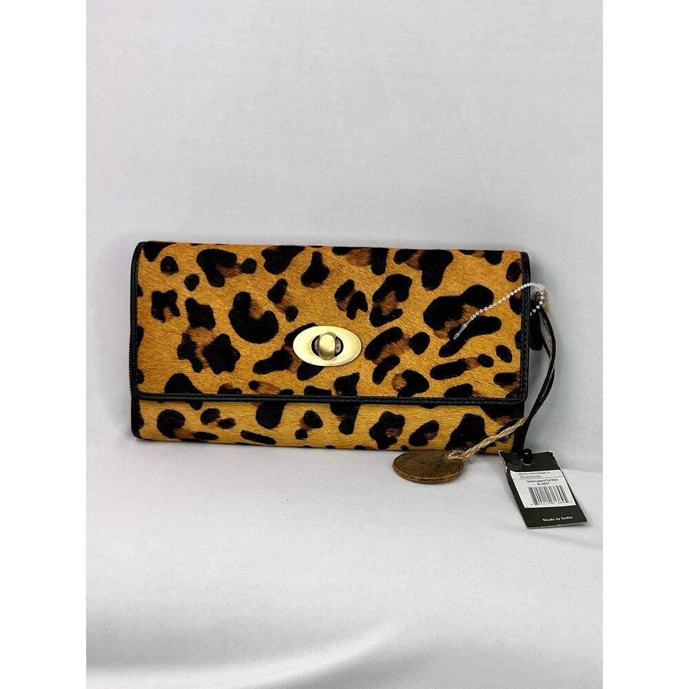 Myra Bag Hair-on Hide Leopard Print Leather Large Clutch Wallet